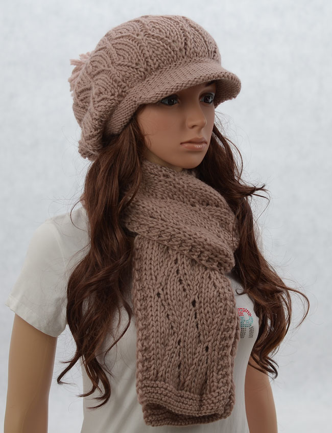 Wool Slouchy Woman Handmade Knitting Hat And Scarf Set Beige On Luulla