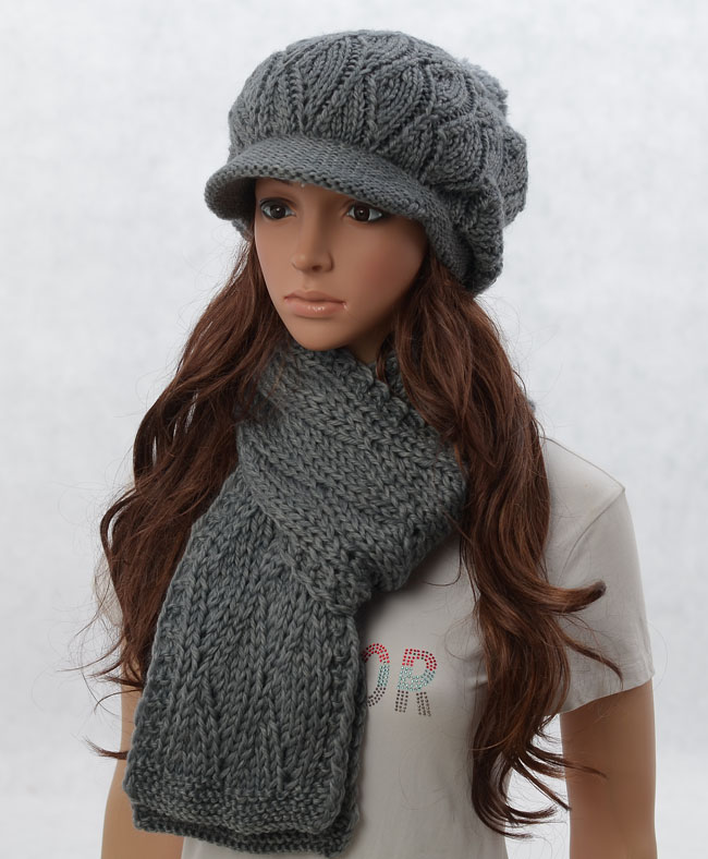 Wool Slouchy Woman Handmade Knitting Hat And Scarf Set Grey On Luulla