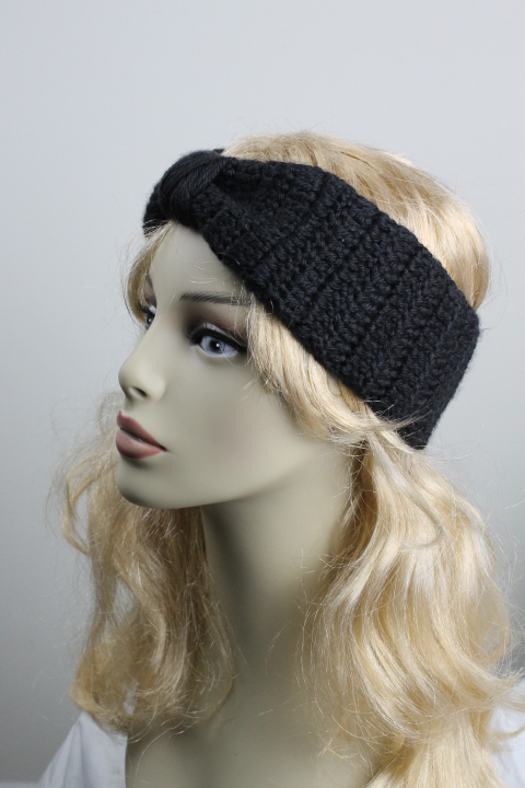 Woman Handmade Knitted Crochet Headband Head Warmer Hat Cap Black On Luulla